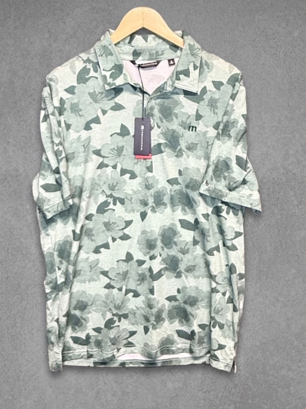 NWT TravisMathew Heater Polo Shirt Mens XL Beryl Green Floral Performance Golf